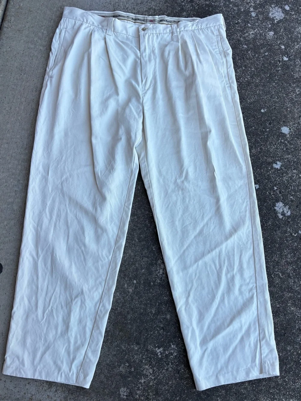 Tommy Bahama Mens 40x32 100% Silk Pleated Relaxed Pants Cream Off-White Trousers